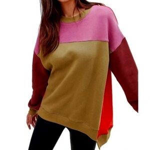 Blank NYC Boozy Rainbow Color Block Crew Neck Sweatshirt